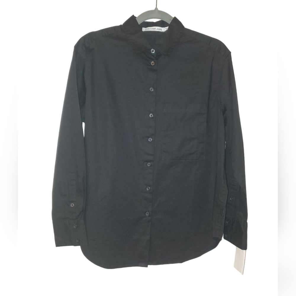 Calvin Klein Jeans Black Button Dress Shirt XS New with tag Cotton/Spandex